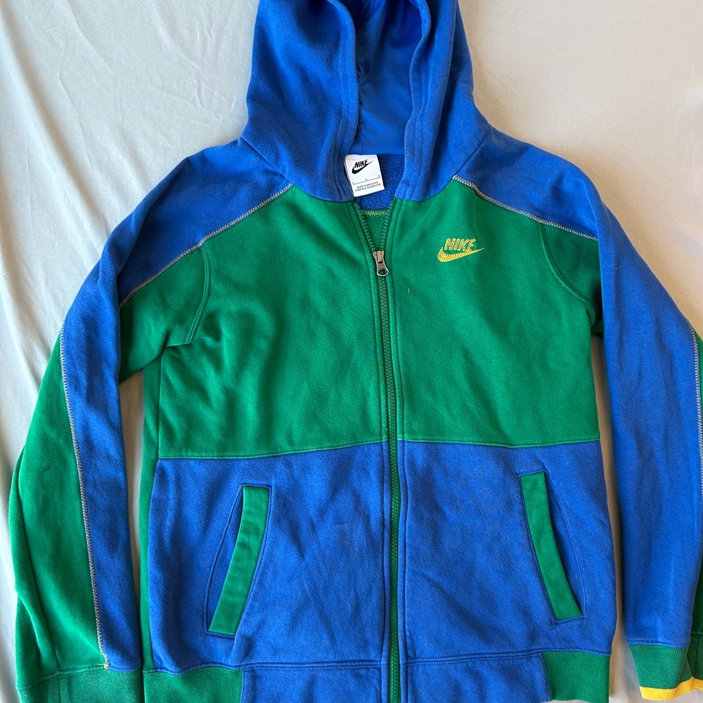 Nike Kids Two-Tone Blue and Green Hoodie
